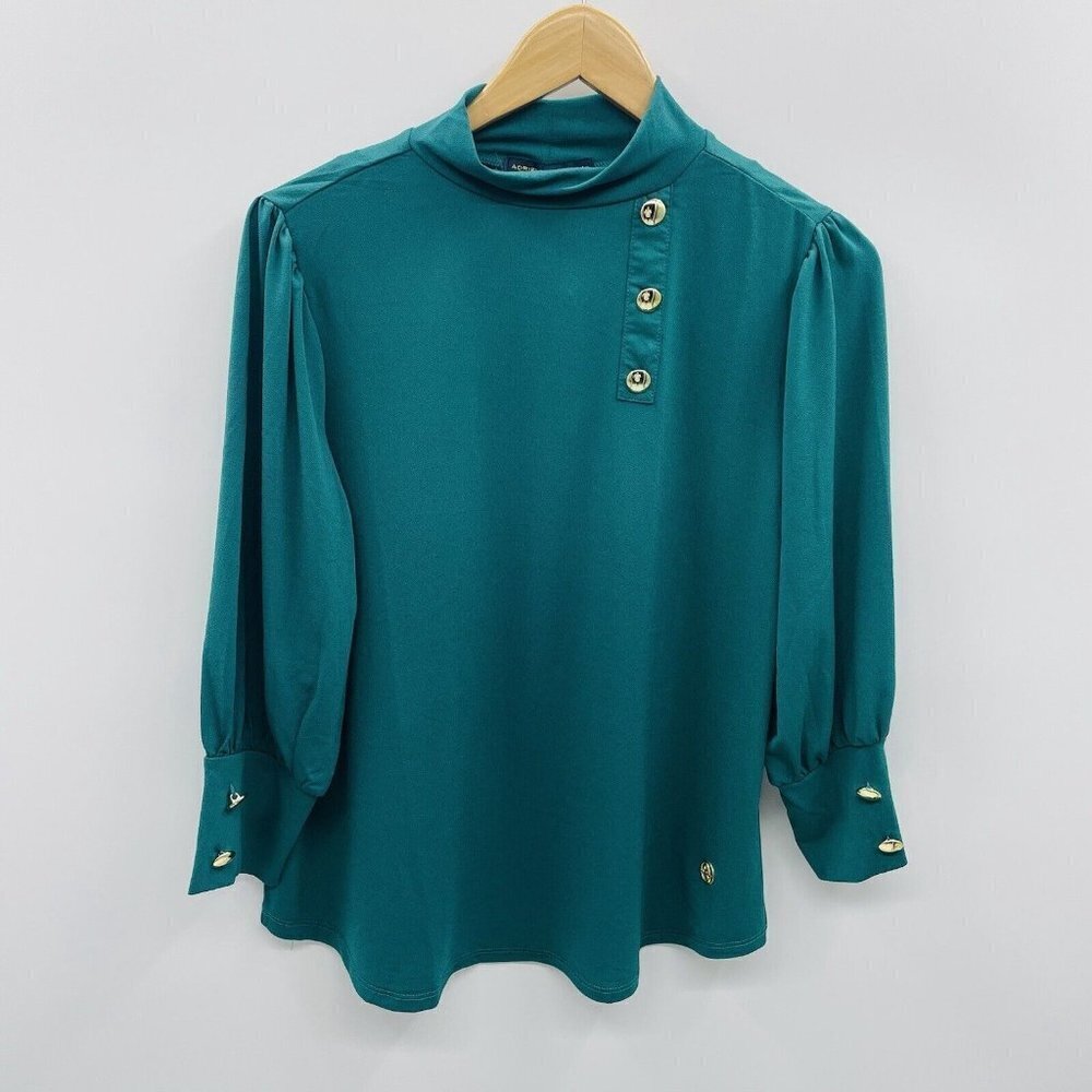 Adrienne Vittadini Womens Plus Size 1X 3/4 Puff Sleeve Mock Neck Blouse 1470